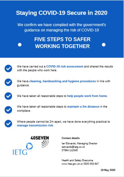 40Seven’s Coronavirus (COVID-19) General Risk Assessment